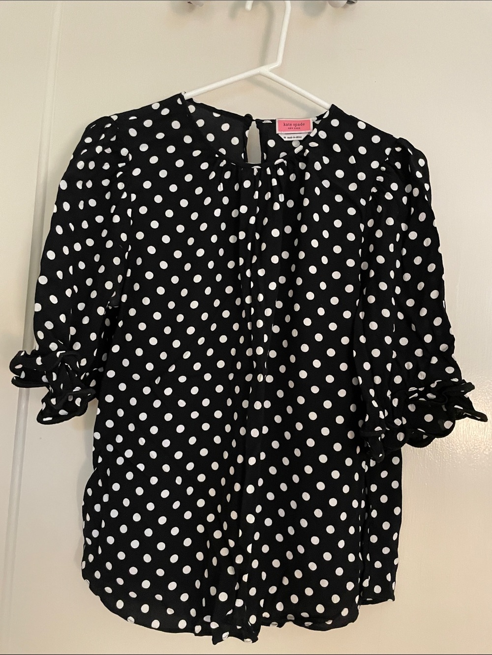 kate spade Black & White Polka Dot Peplum-Sleeve Blouse